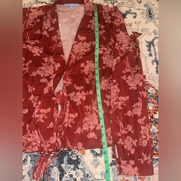 ANTONIO MELANI Orange Floral Tie Front Long Sleeve Blouse Top Size Small - Picture 8 of 9